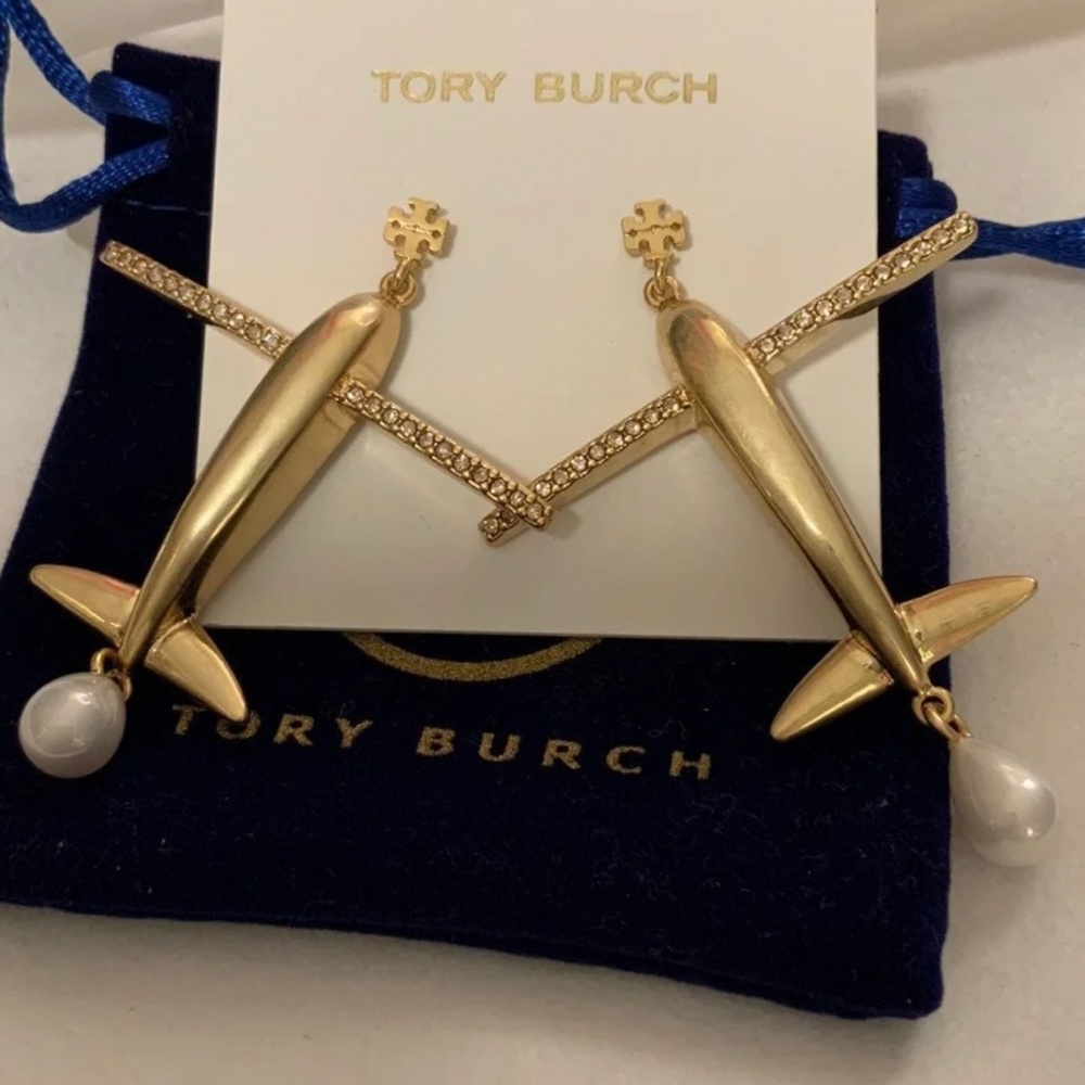 Tory Burch glitter pearl airplane earrings - Picture 3 of 9